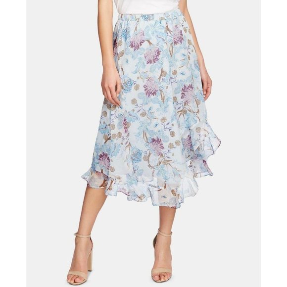 Vince Camuto Dresses & Skirts - Vince Camuto Womens Poetic Blooms Floral Asymmetric Maxi Skirt Blue Size Small